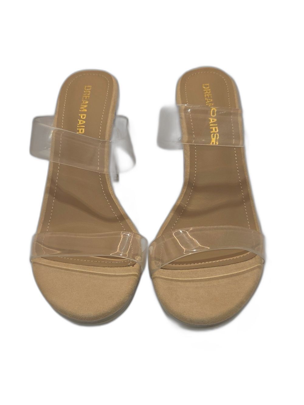DREAM PAIRS Women's Clear Two Strap Open Toe High Block Chunky Heel Size 8.5